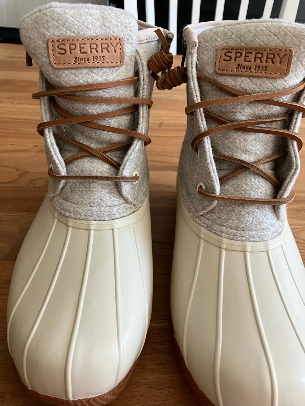 Sperry Cream and Tan Waterproof Duck Boots